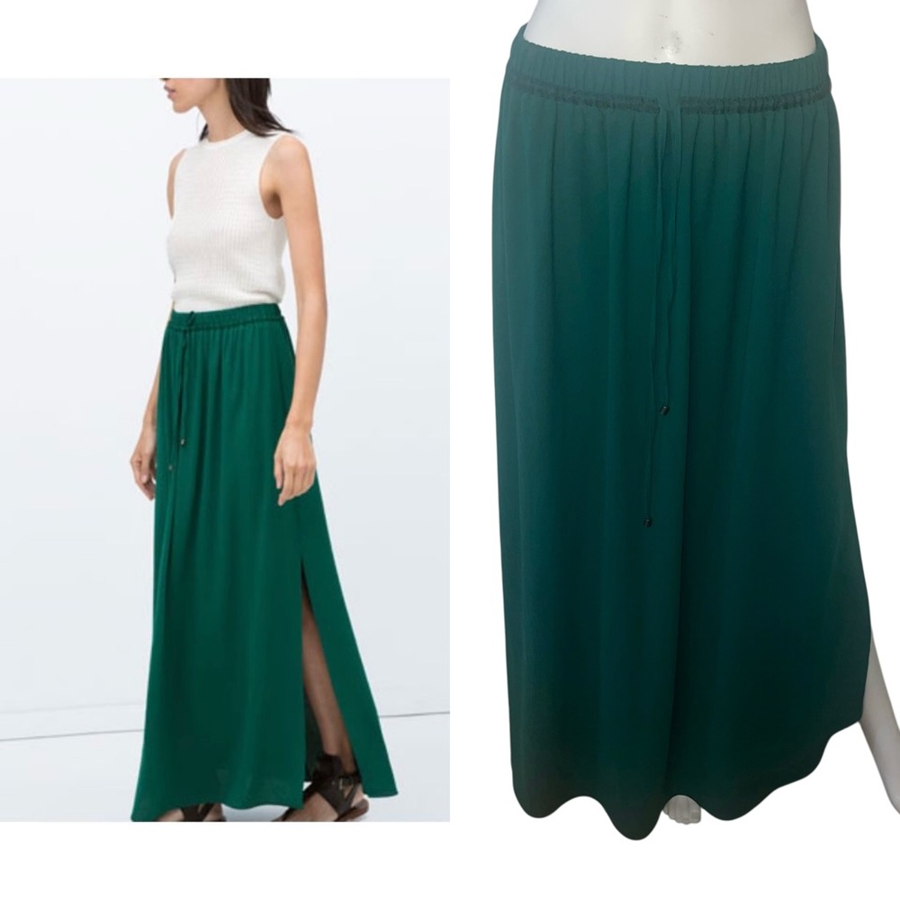 Zara Basics Green Boho Maxi Skirt - Women's M